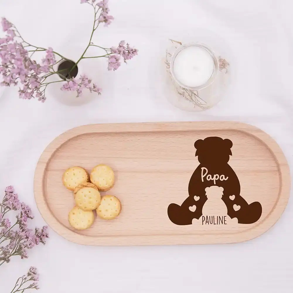 Personalisiertes Holz-Serviertablett "Papa-Bär" - Vatertag Geschenk