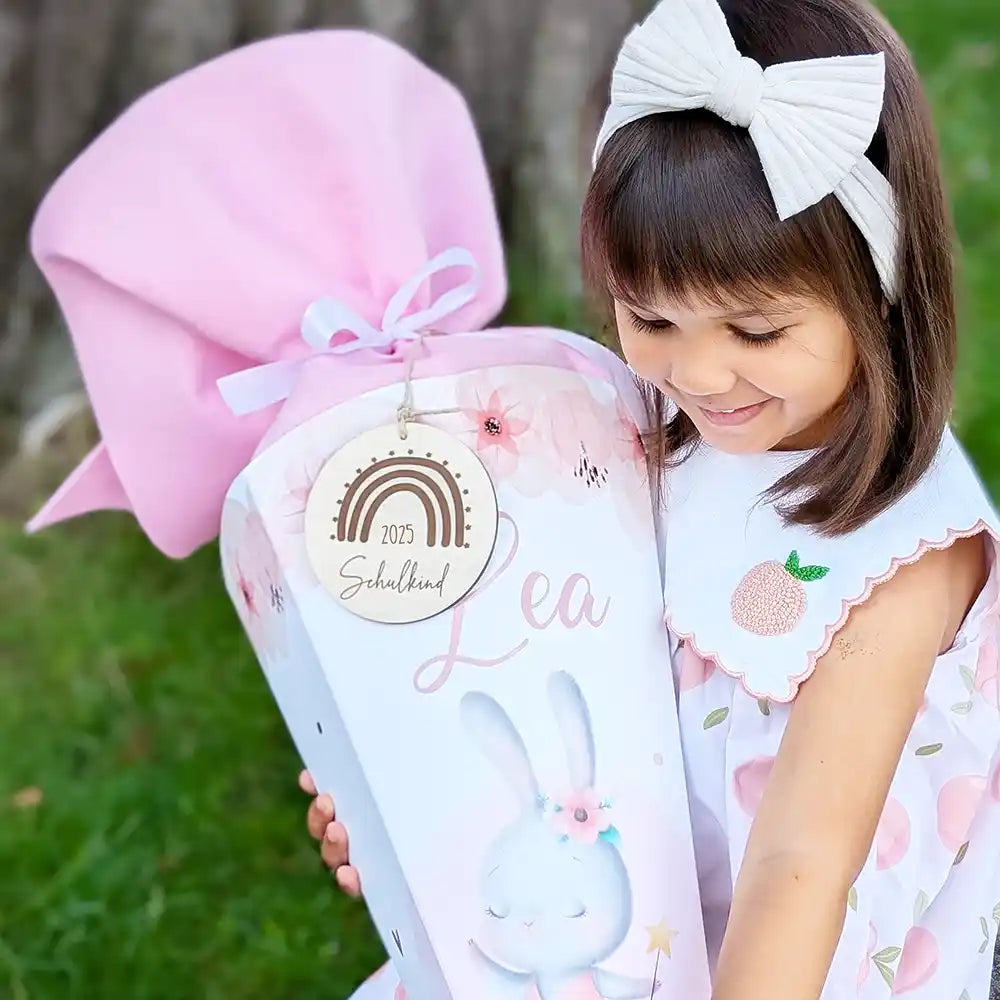 Personalisierte Schultüte mit Namen - Einhorn Boho Regenbogen & Wolken
