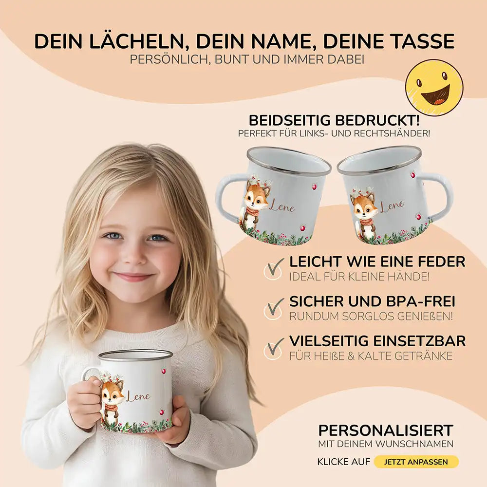 Emaille Tasse personalisiert Weihnachten - Fuchs