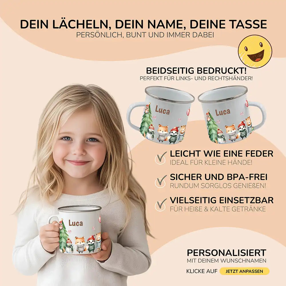 Emaille Tasse personalisiert Weihnachten - Tierfreunde