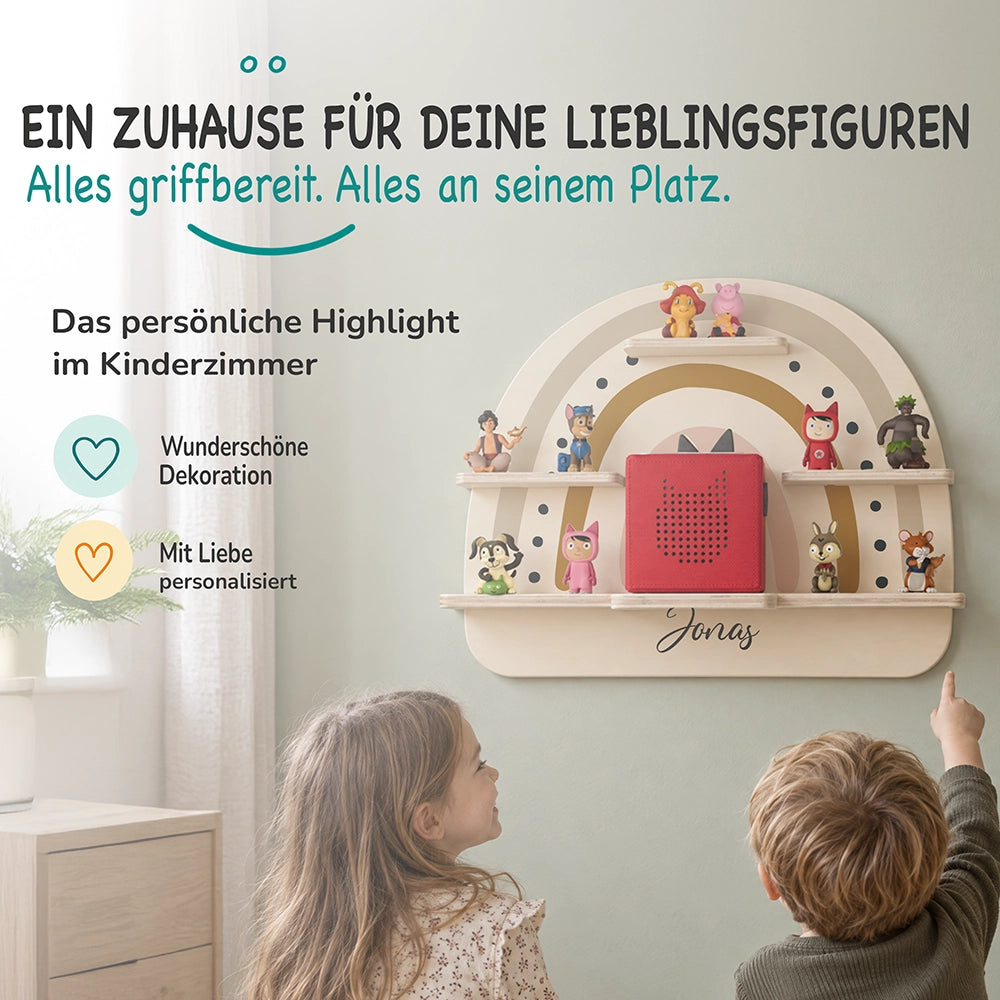 Tonie Regal aus Holz, Toniebox Regal personalisiert Regenbogen 3
