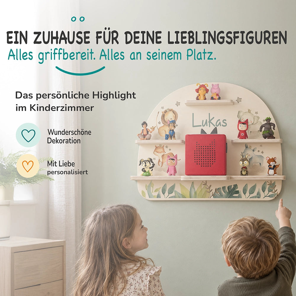 Tonie Regal aus Holz, Toniebox Regal Jungle Tierfamilie