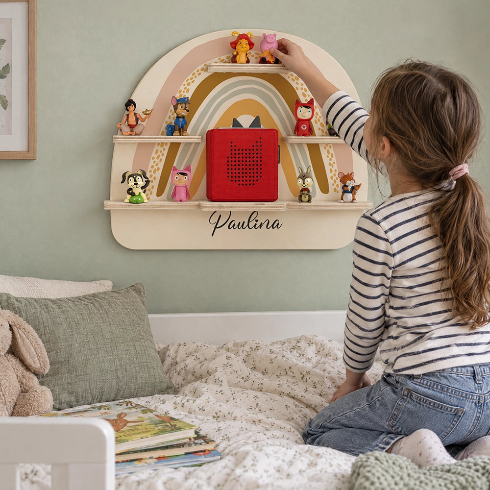Tonie Regal aus Holz, Toniebox Regal personalisiert Regenbogen 2