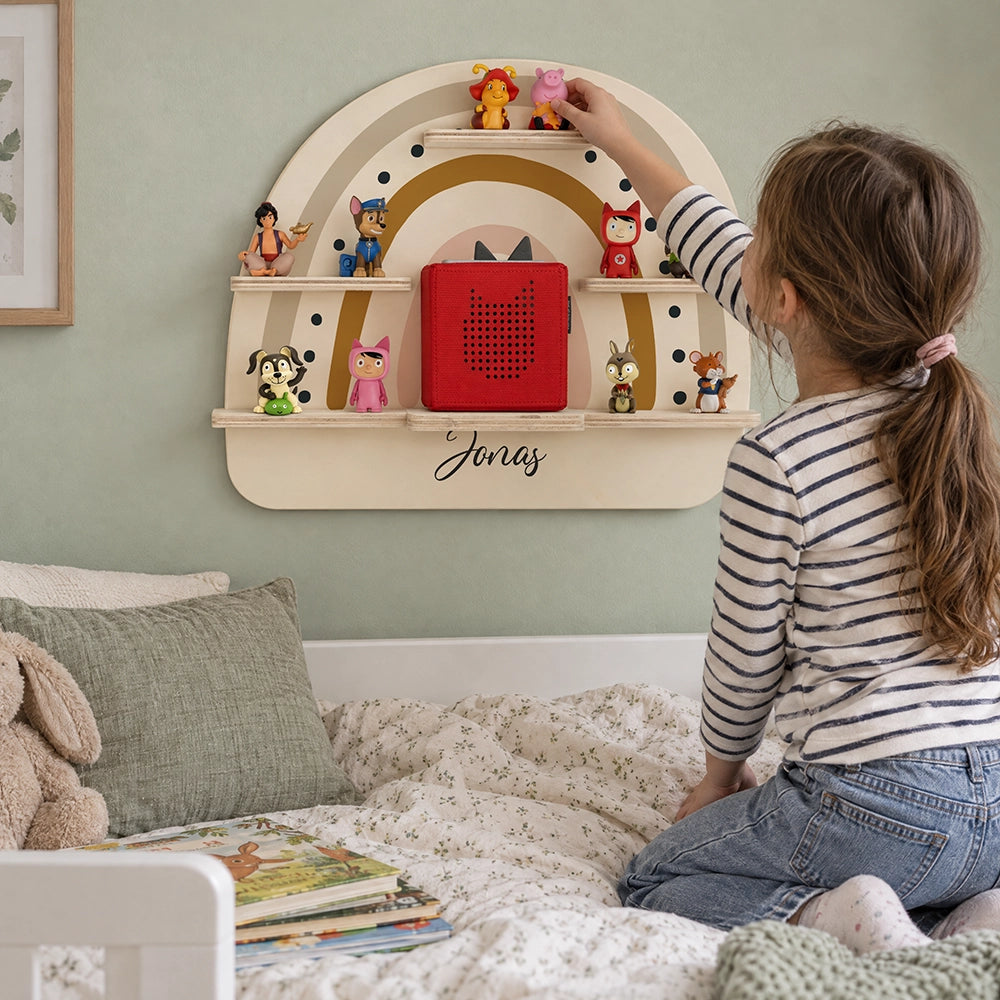 Tonie Regal aus Holz, Toniebox Regal personalisiert Regenbogen 3