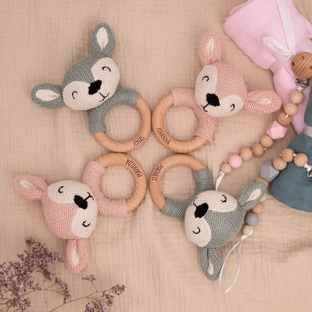 Baby Beißring mit Hirsch - Rosa/Blau Ø 7cm - Zahnen leicht gemacht