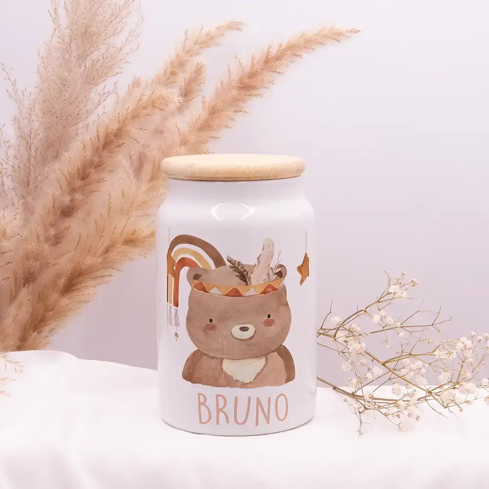 Personalisierbare Keksdose mit Name - Boho Bär