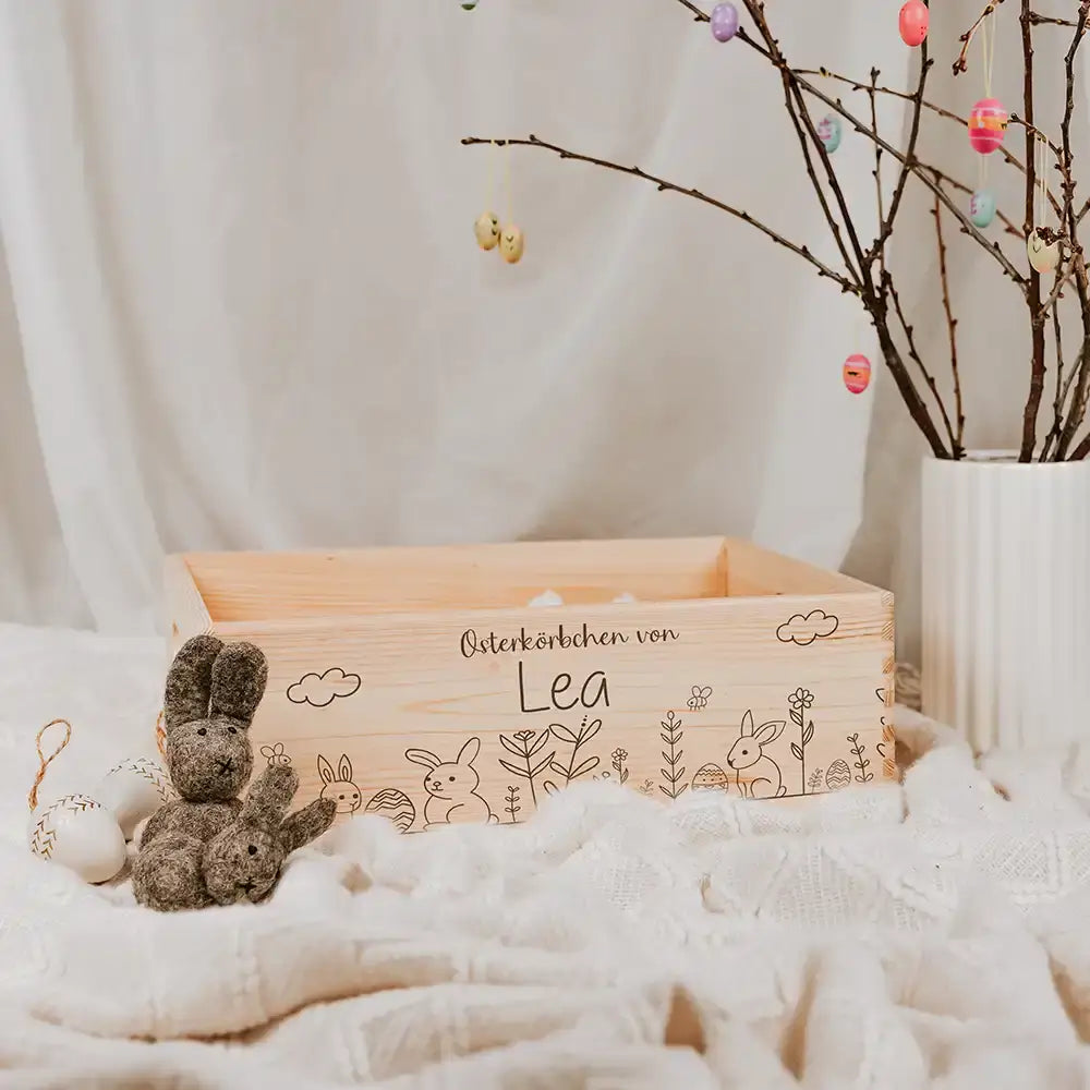 Osterkiste Holz personalisiert - Hasengarten