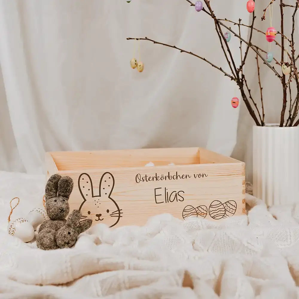 Osterkiste Holz personalisiert - Häschenschatz