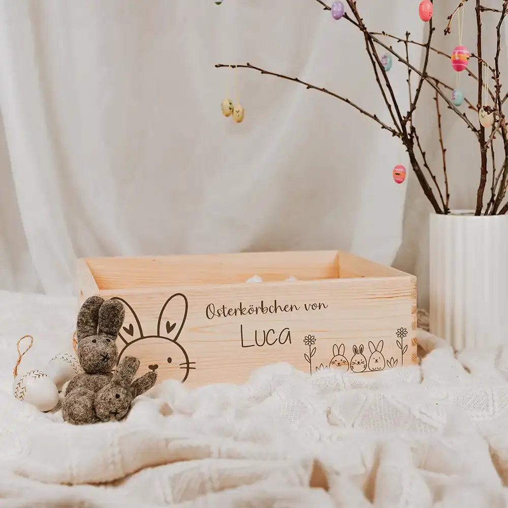 Osterkiste Holz personalisiert - Herzohren-Freunde