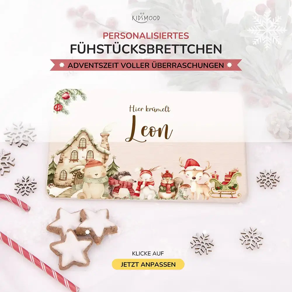 Weihnachts-Set Frühstücksbrettchen + Emaille Tasse - Weihnachtsglück