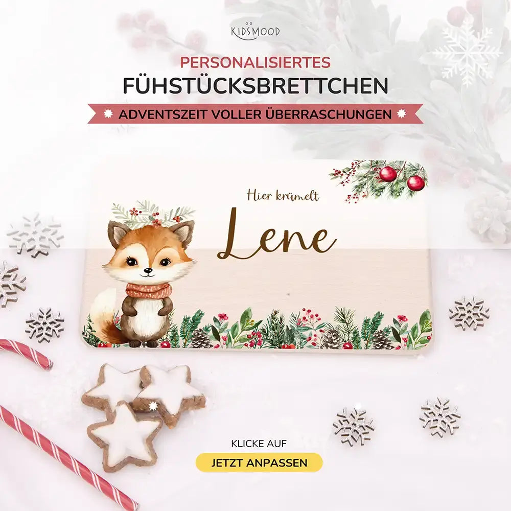 Weihnachts-Set Frühstücksbrettchen + Emaille Tasse - Baby Fuchs