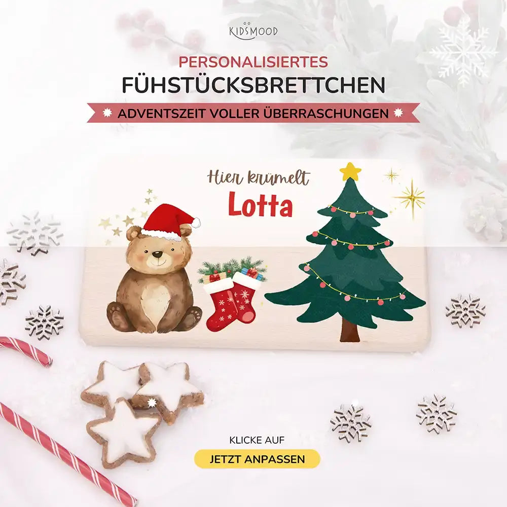 Weihnachts-Set Frühstücksbrettchen + Emaille Tasse - Weihnachtsbär