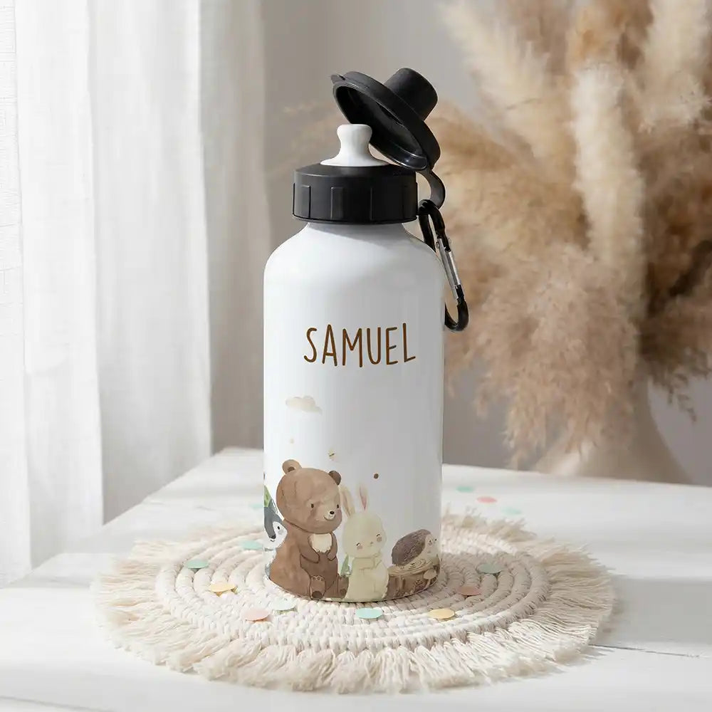 Personalisierte Trinkflasche Kinder Waldfreunde – zwei Verschlüsse personalisiert mit Namen