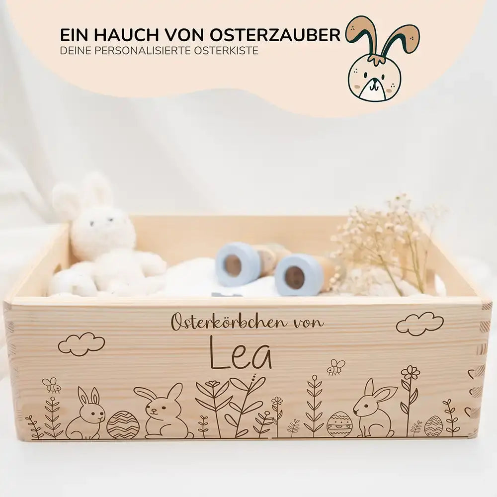 Osterkiste Holz personalisiert - Hasengarten