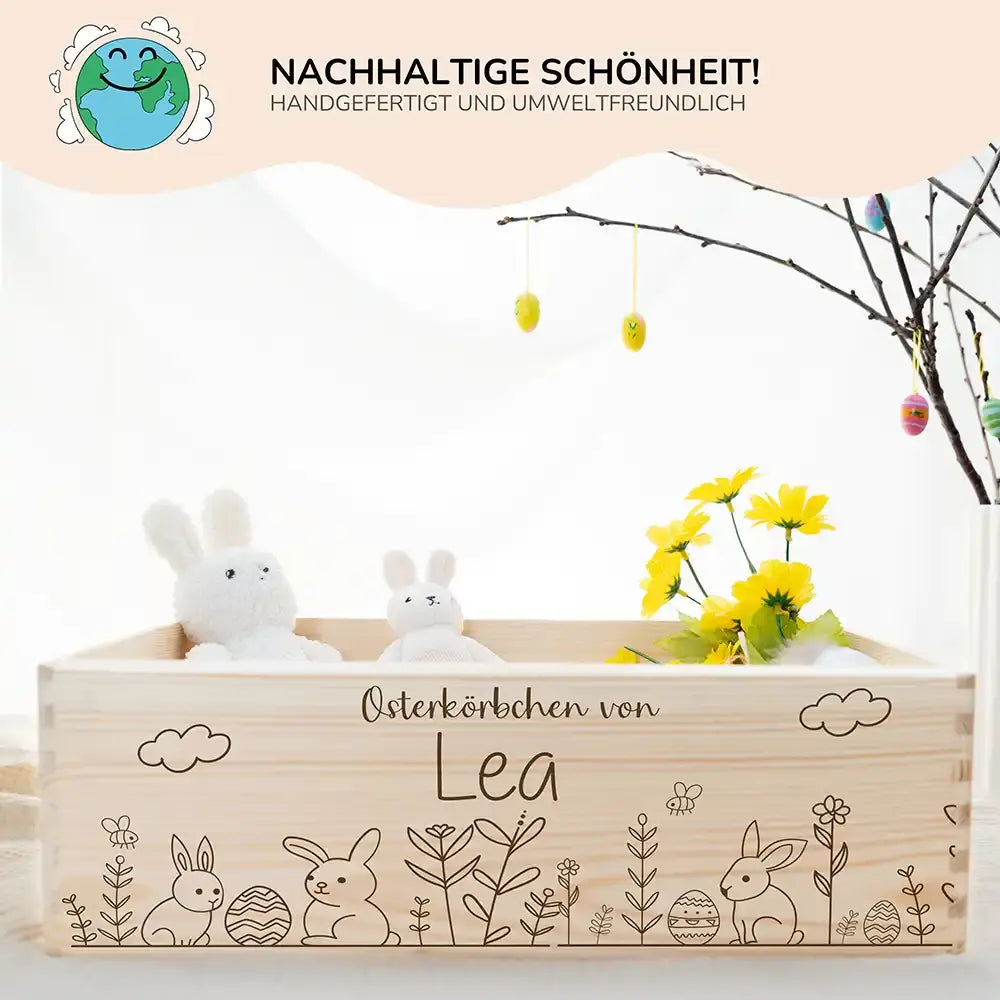 Osterkiste Holz personalisiert - Hasengarten