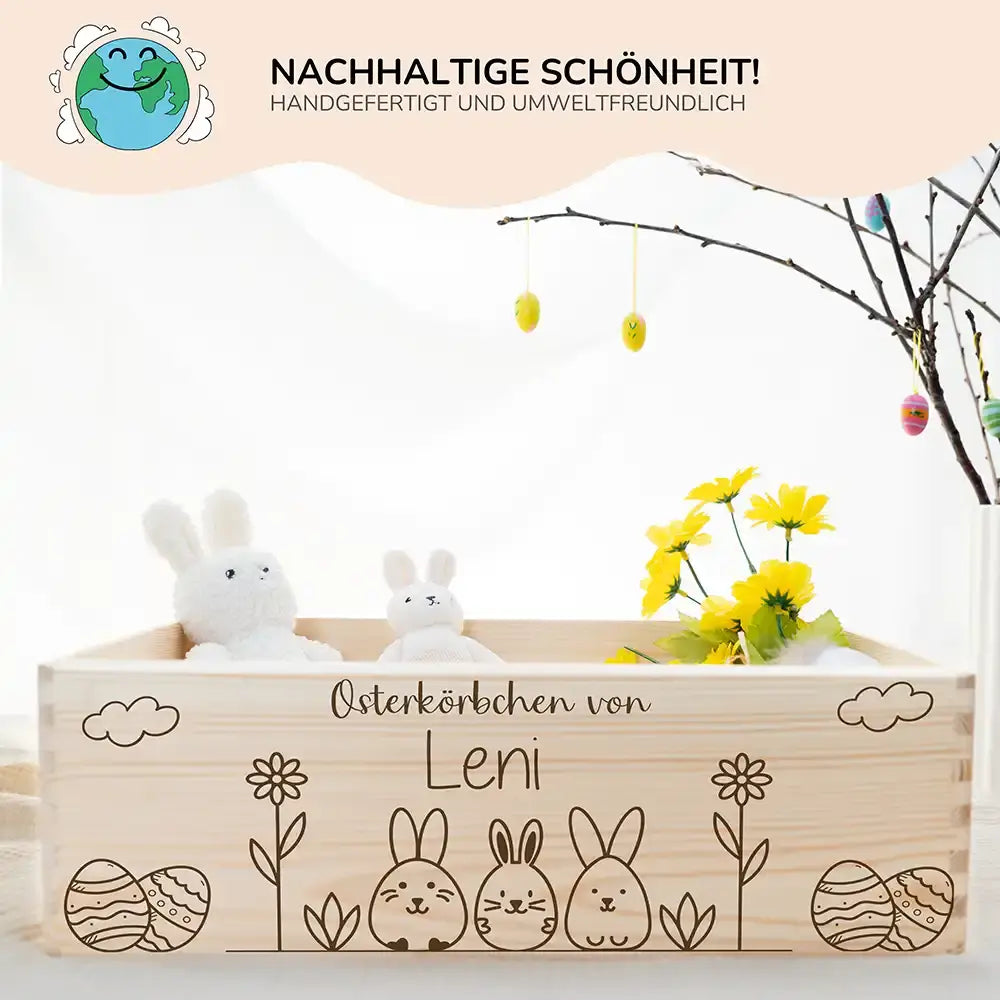 Osterkiste Holz personalisiert - Hasenwiese