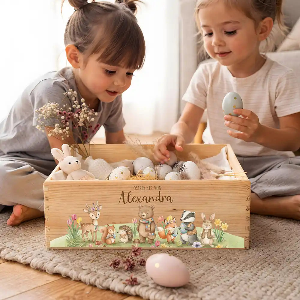 Osterkiste Holz personalisiert - Waldglück