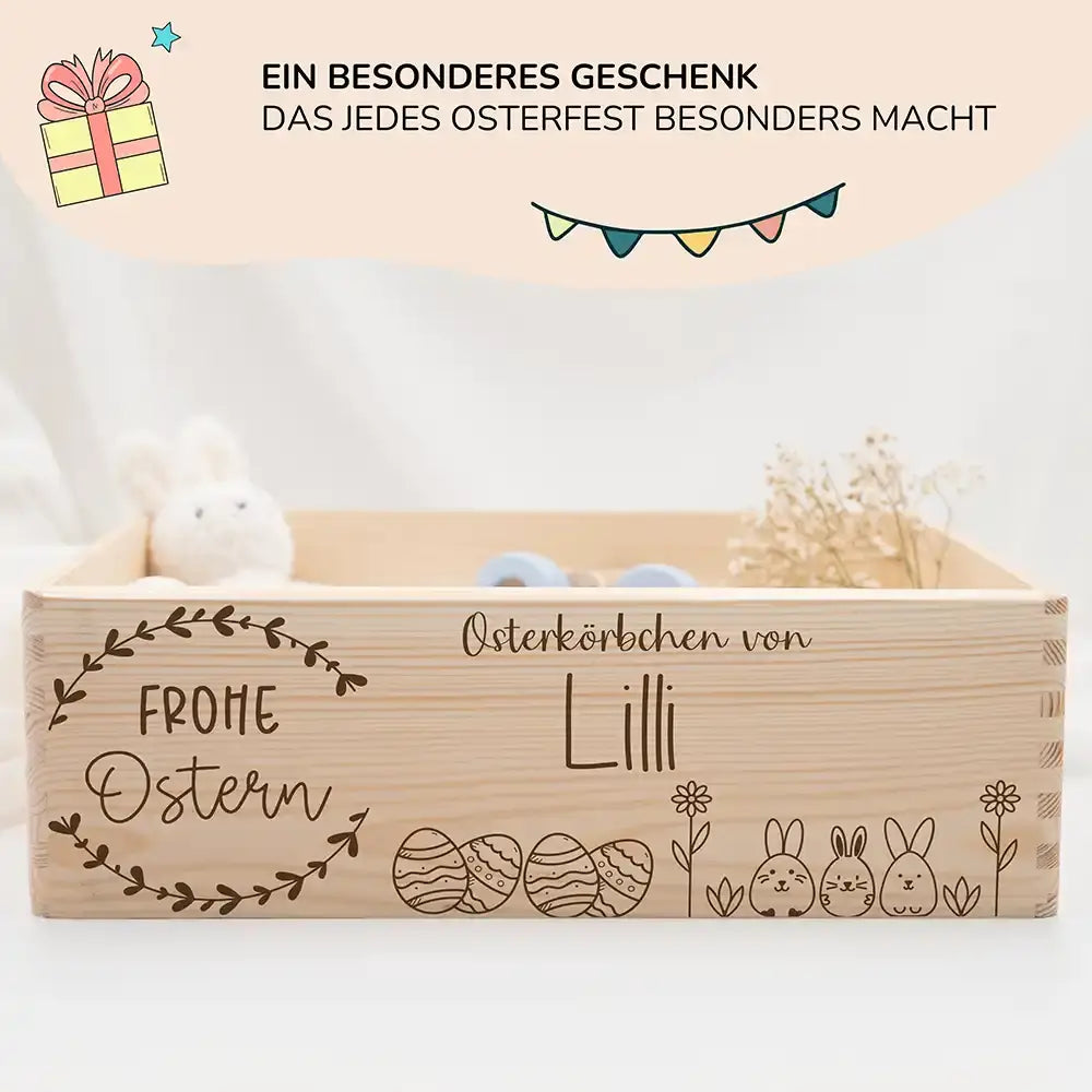 Osterkiste Holz personalisiert - Frühlingsgruß