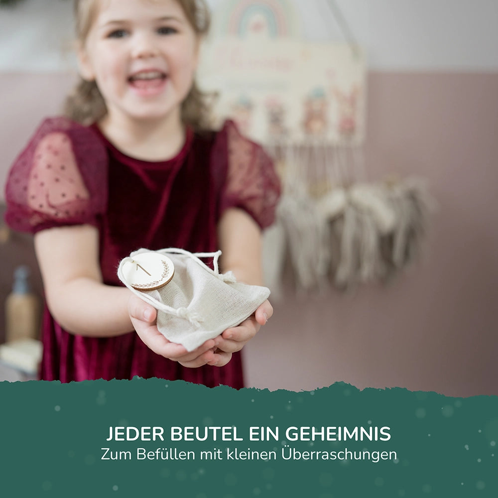 Personalisierter runder Adventskalender Kinder aus Holz  - Tierische Weihnachtsbande