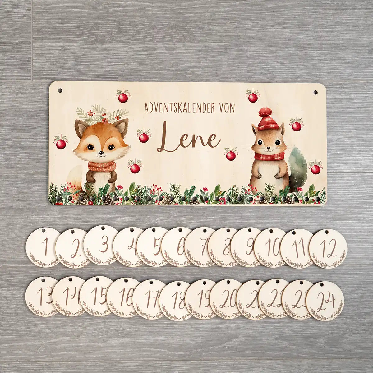 Personalisierbarer Adventskalender farbig - Niedlicher Fuchs