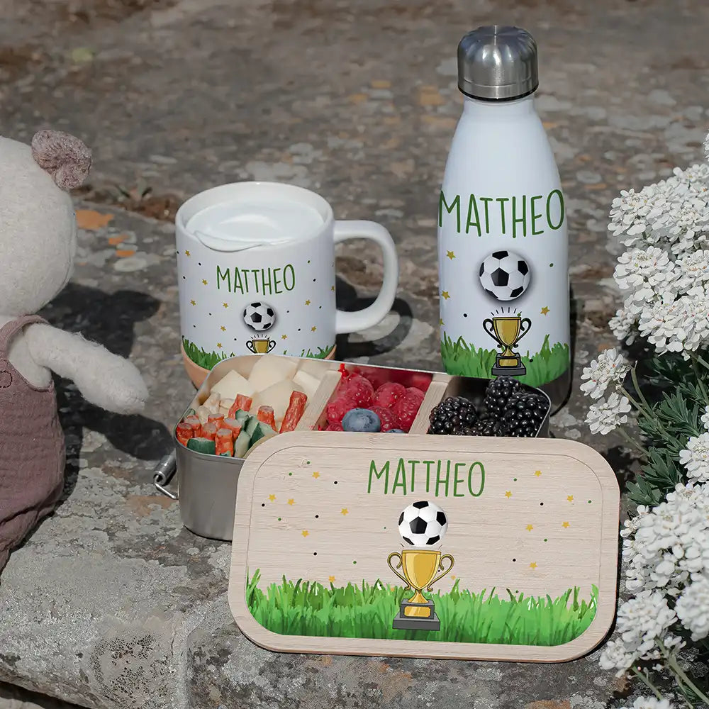 Großes Schulstart-Set personalisiert für Kinder: Brotdose, Trinkflasche und Tasse