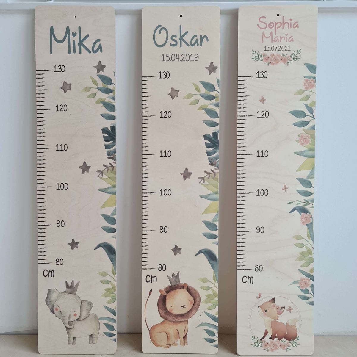 custom wooden height chart with lion design