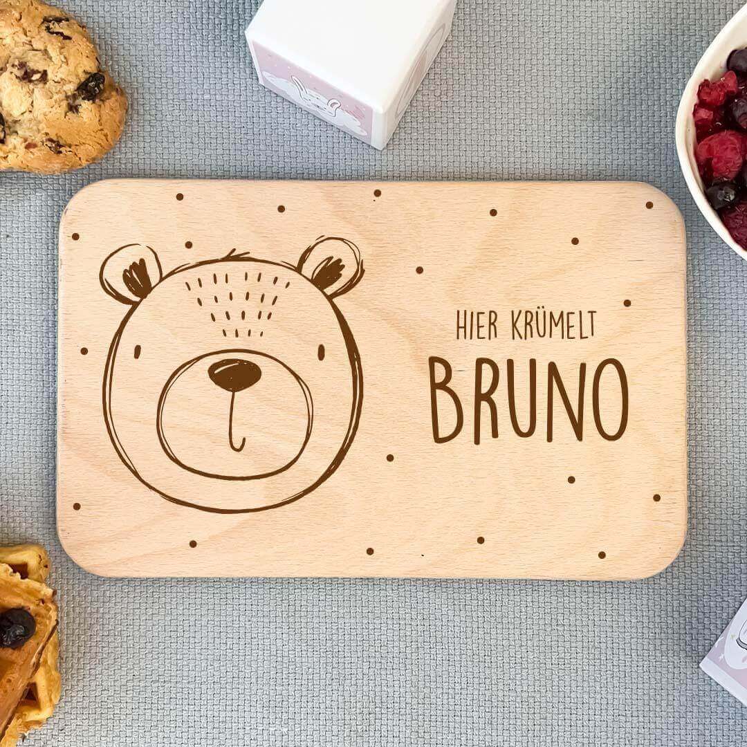 close-up of bear design on personalized breakfast board