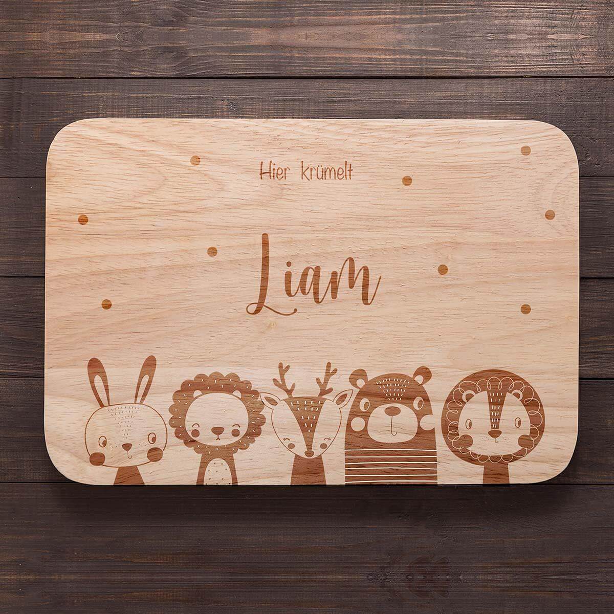 custom wooden breakfast board with animal family design