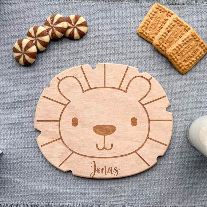 personalized lion face breakfast board with custom name