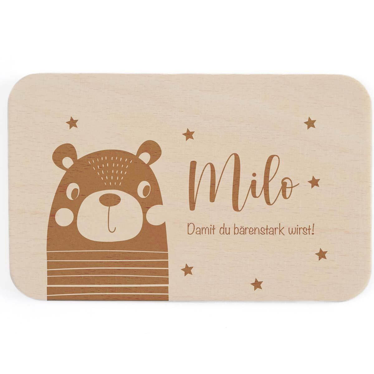 engraved bear breakfast board with name