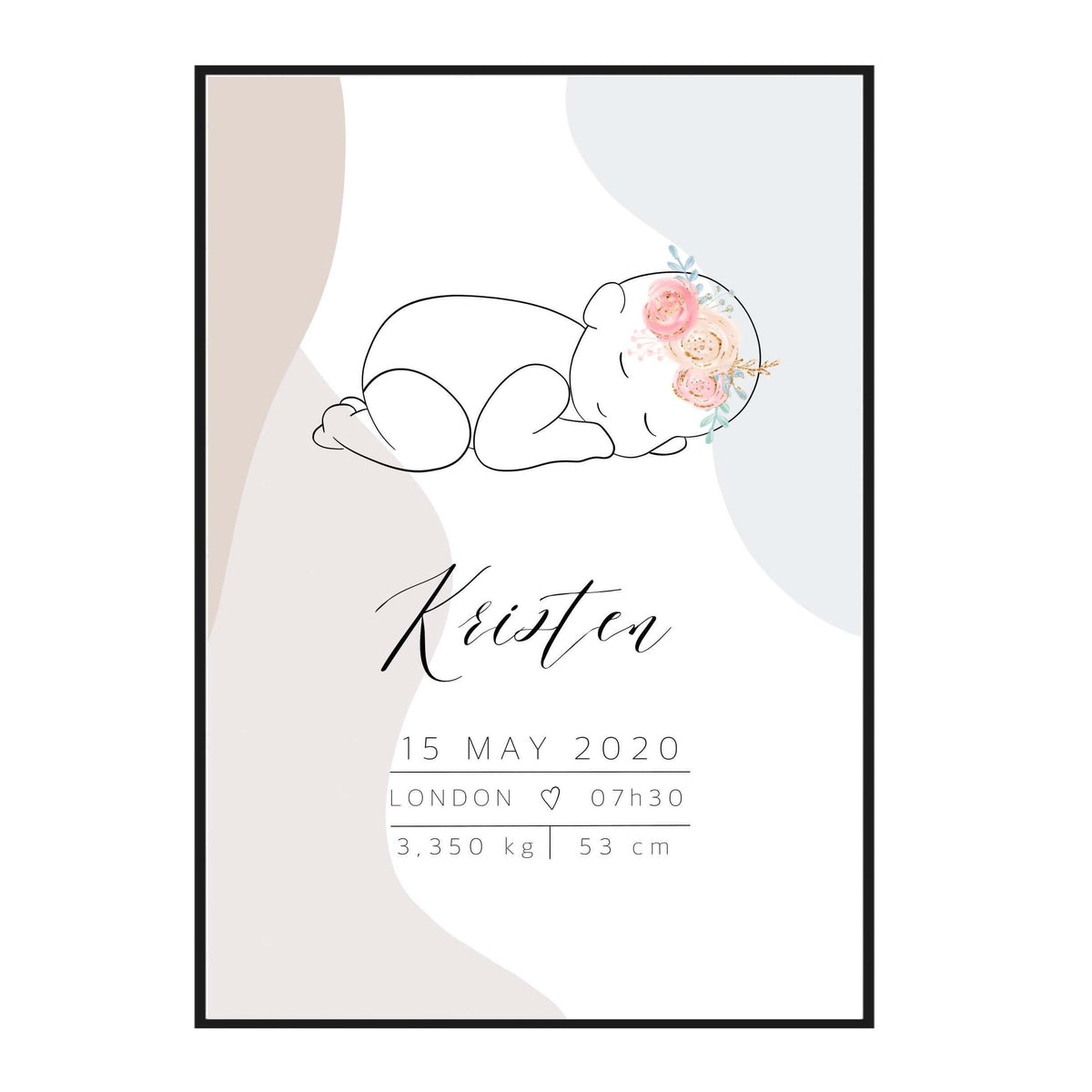 high-quality personalized birth card with soft tones