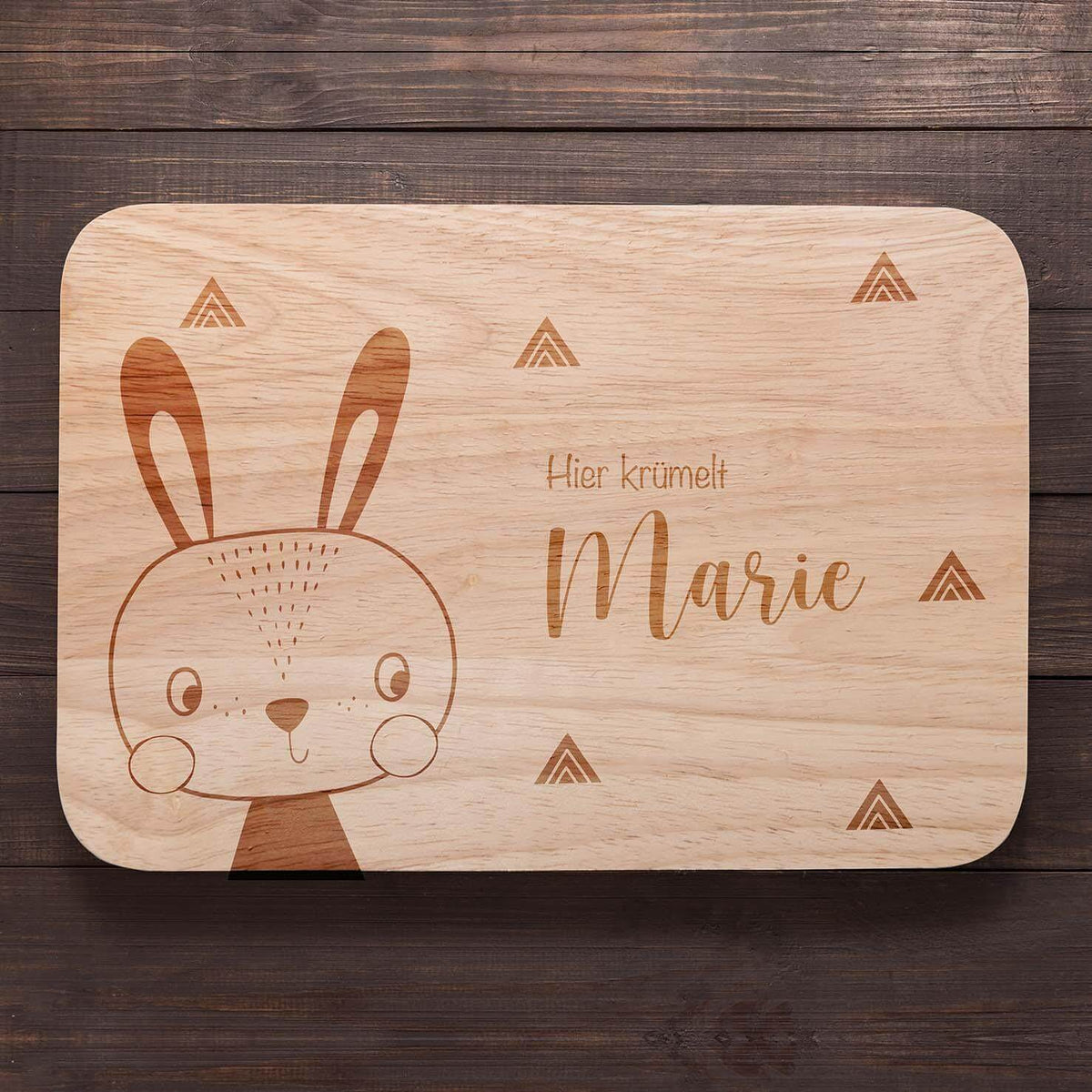 close-up of rabbit design on personalized breakfast board