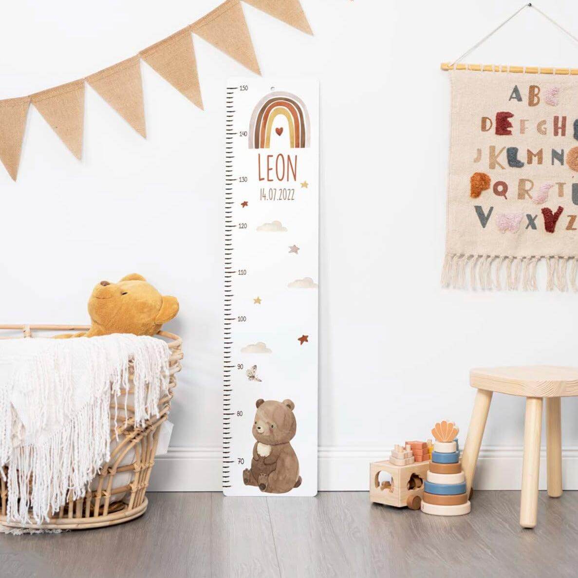engraved growth chart with bear boho and custom name