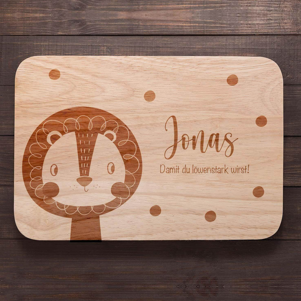 handcrafted breakfast board with lion engraving