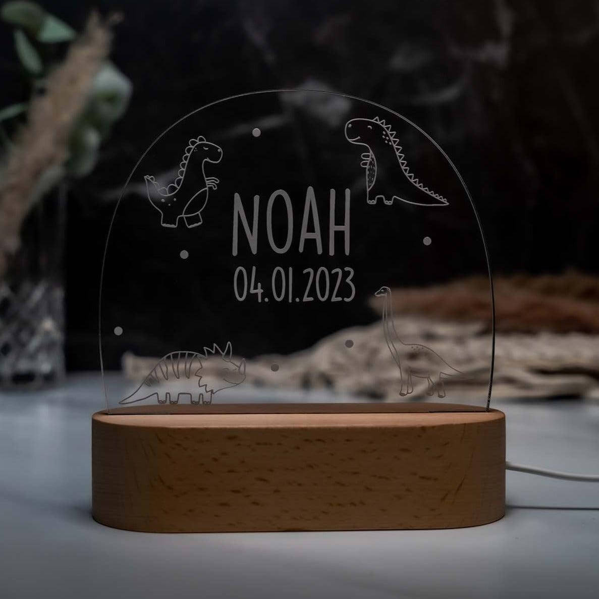 close-up of night lamp with dino motif