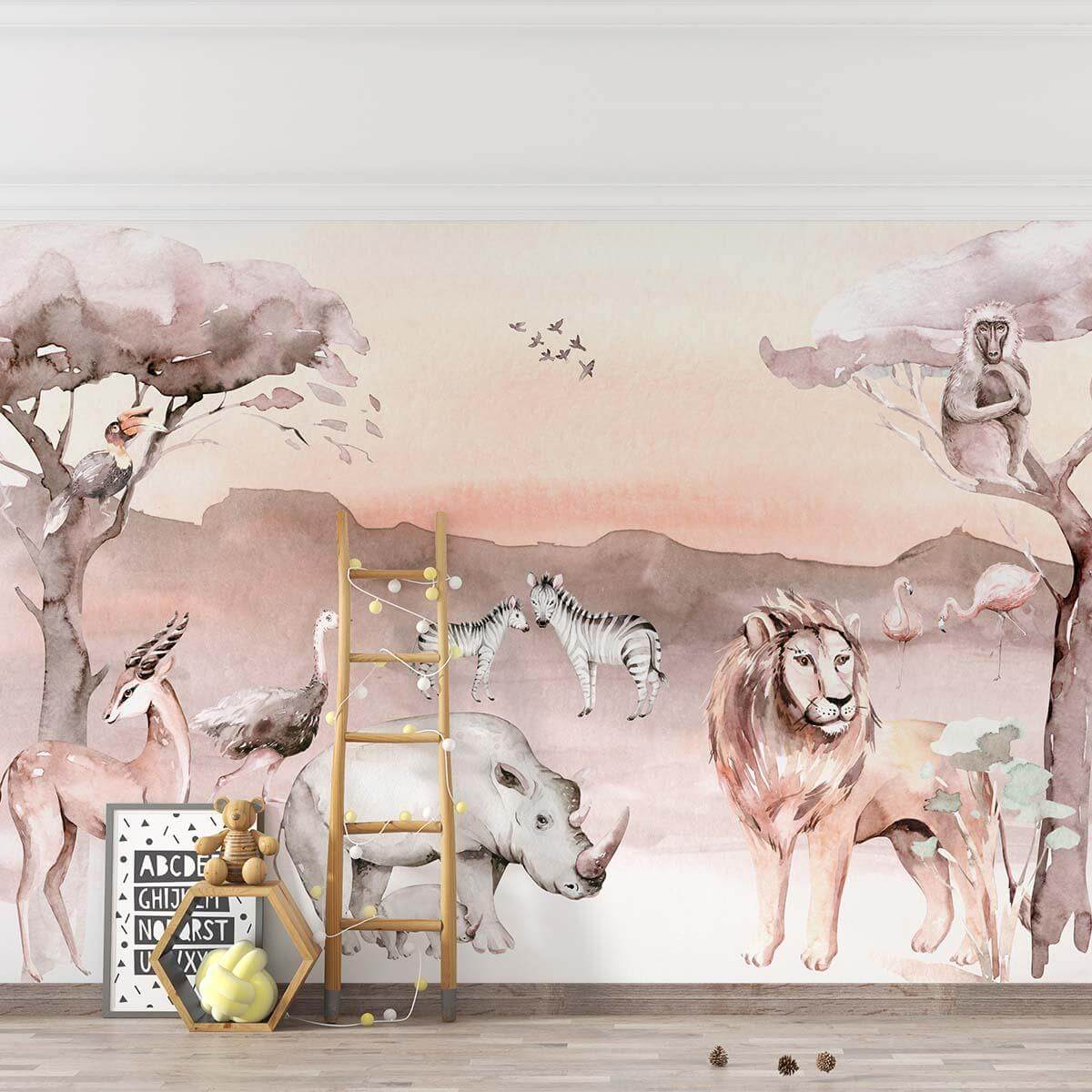 leopard wall mural with a vibrant jungle background