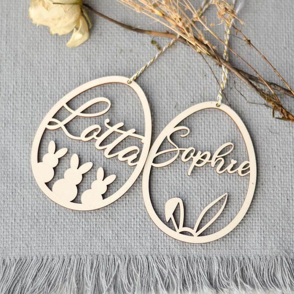 engraved wooden Easter decoration with custom name