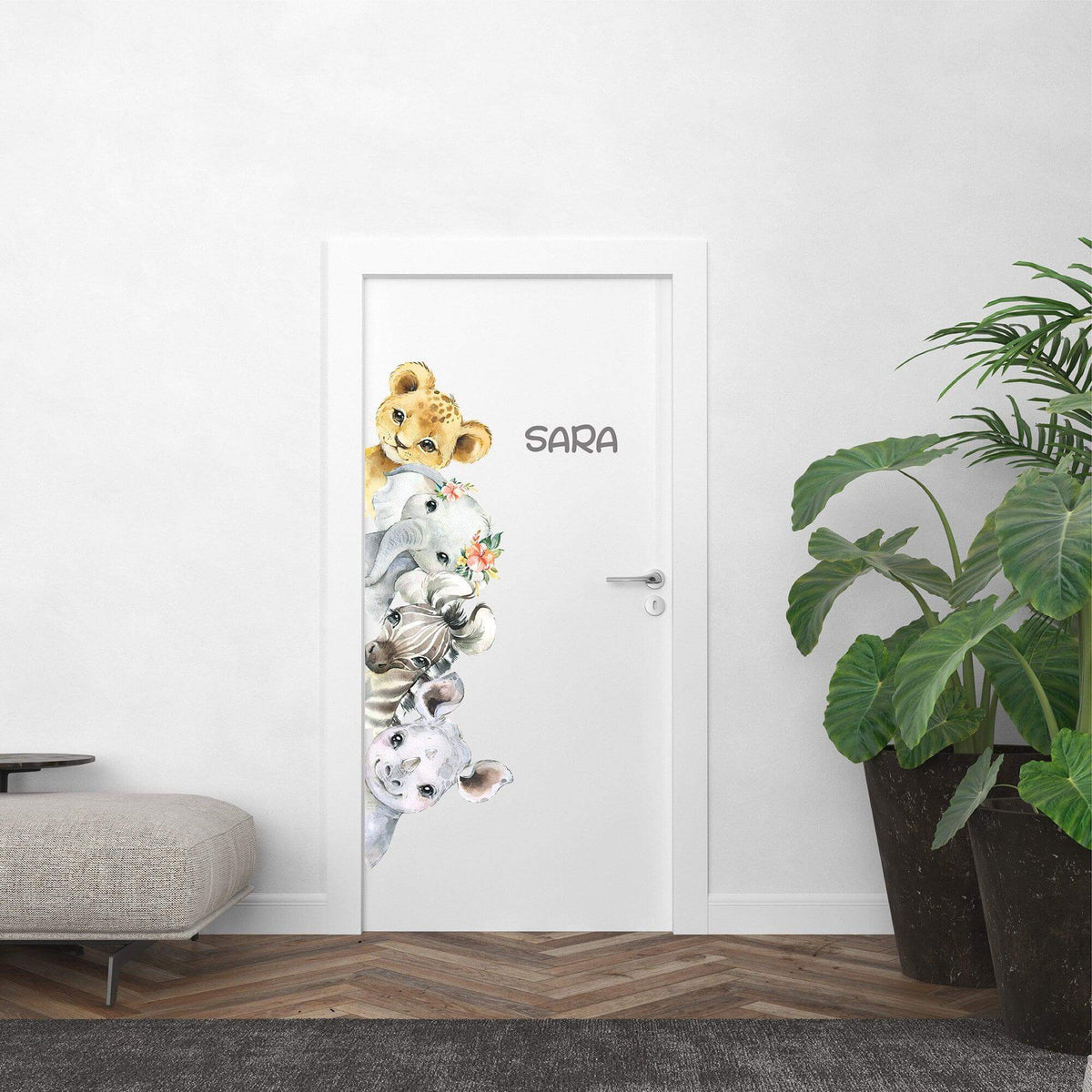 personalized door sticker with baby animals and custom name