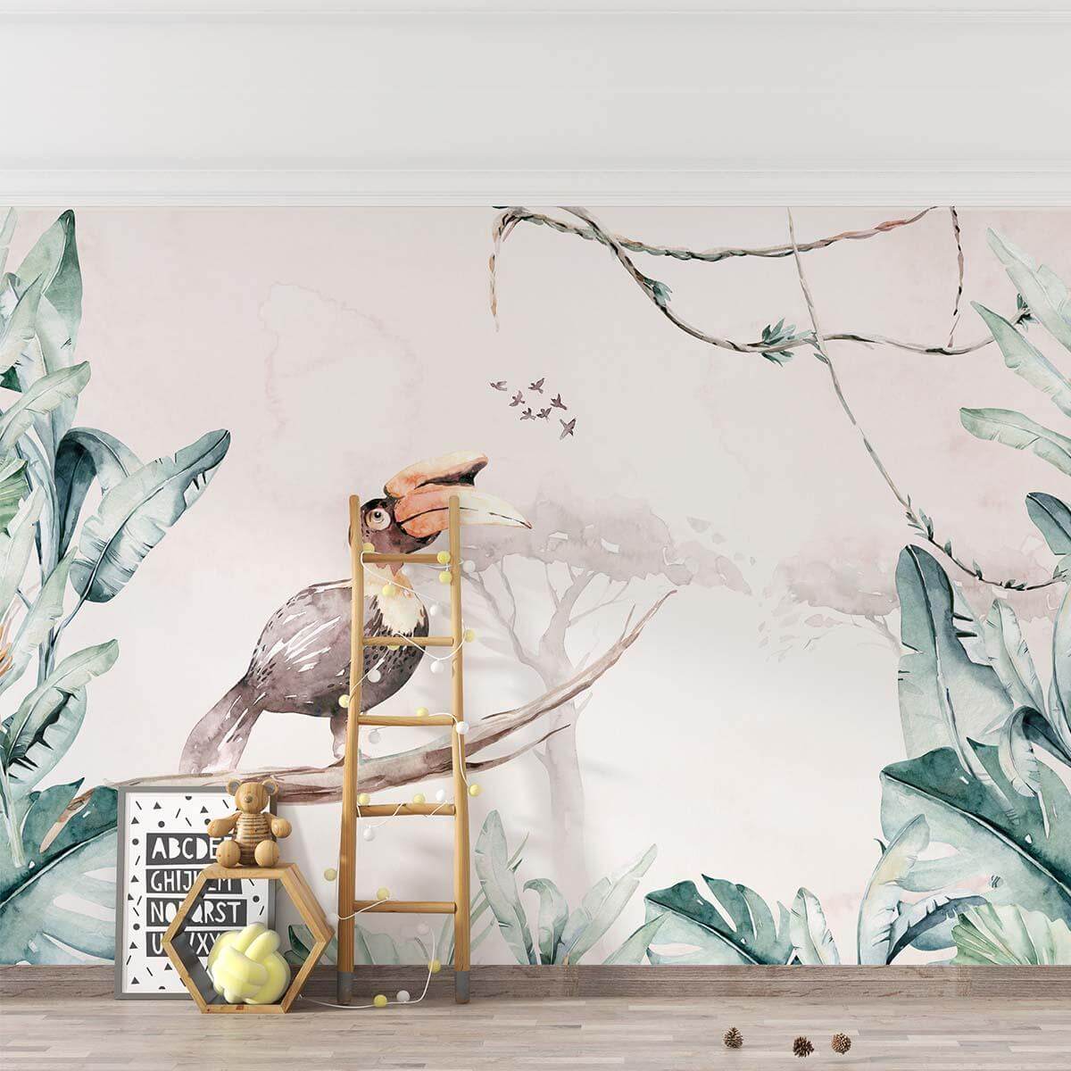 vibrant jungle wall mural with lush greenery
