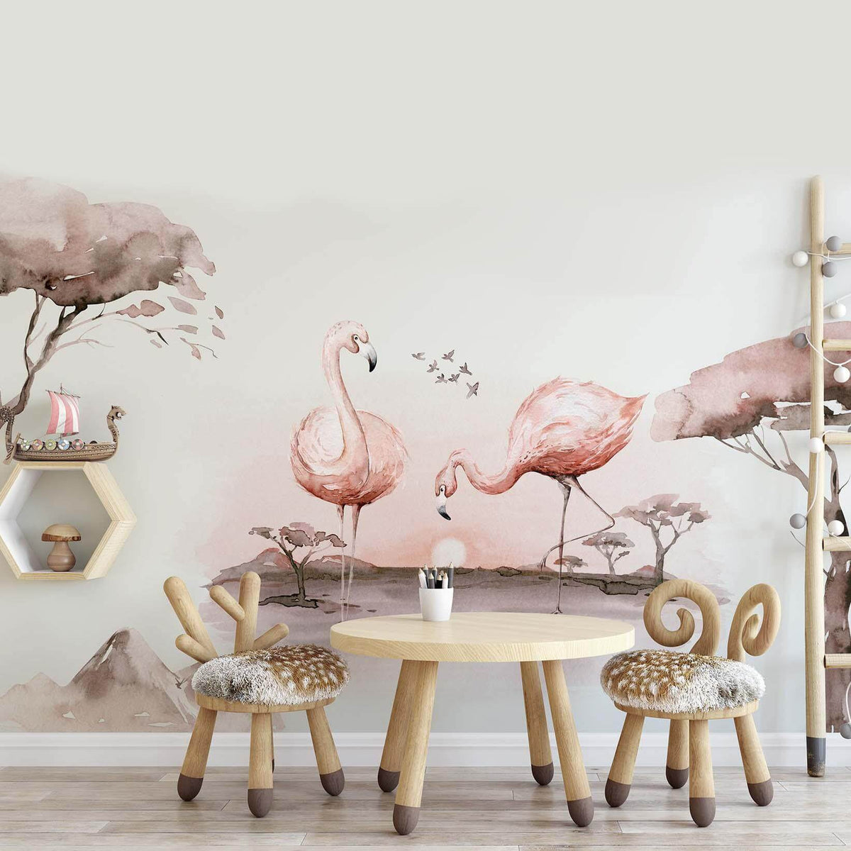 Africa sun wall mural with a vibrant savanna scene
